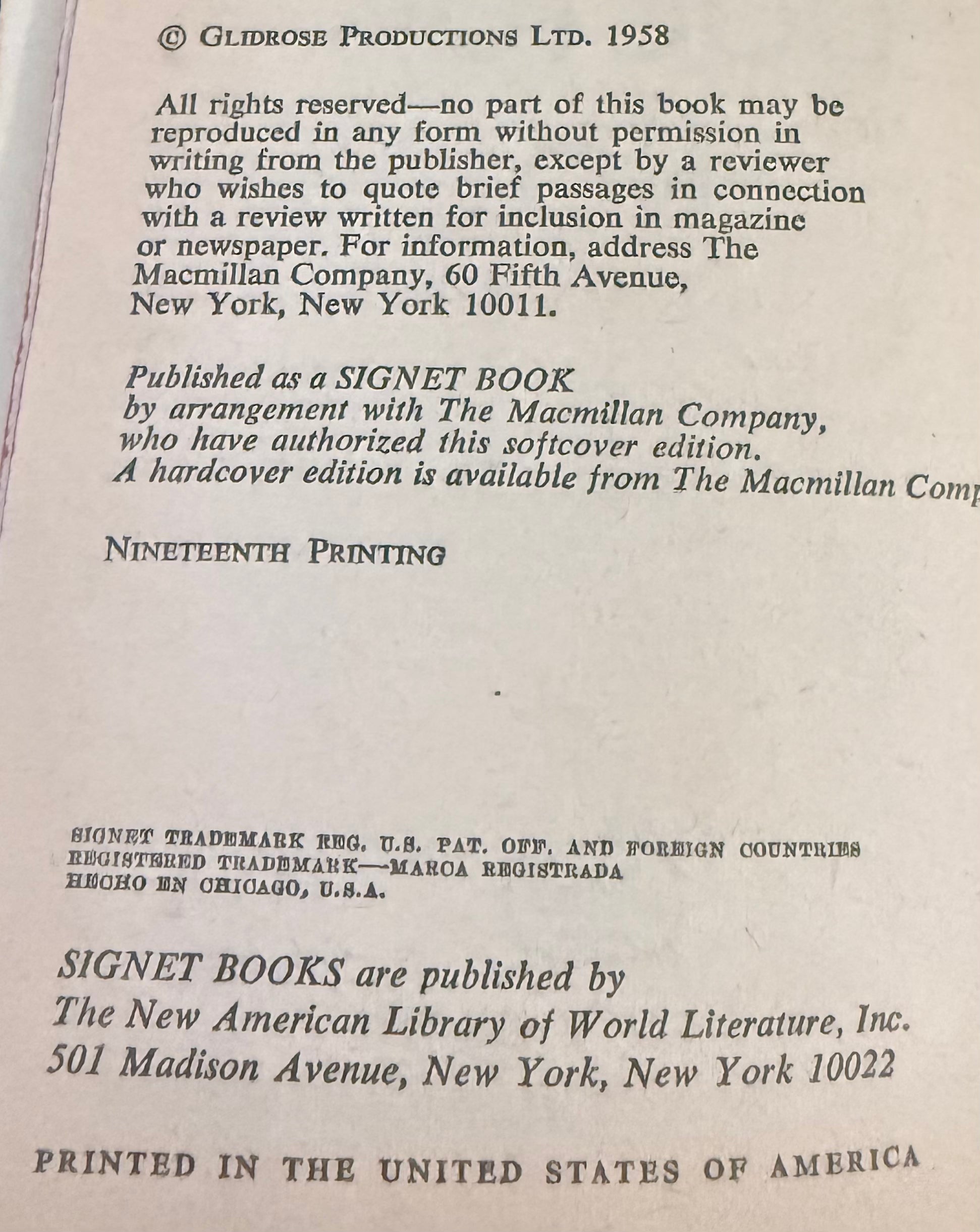 Doctor No — Ian Fleming — Signet D2036, Nineteenth Printing