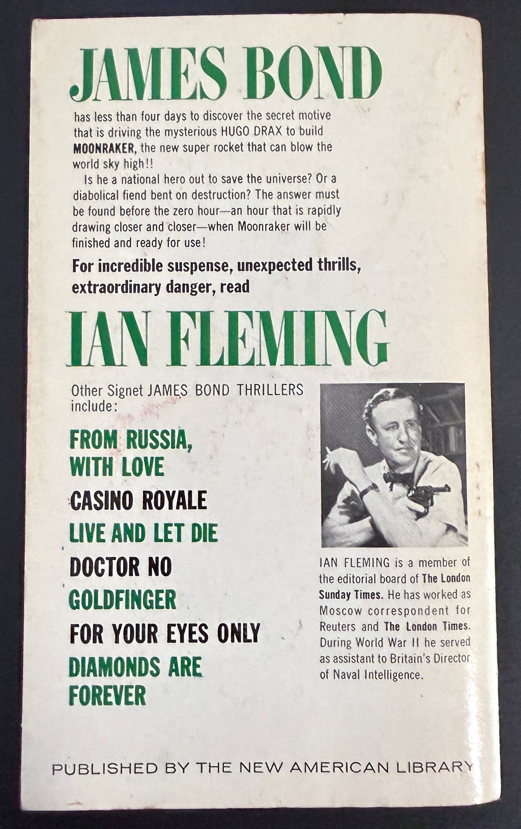 Moonraker by Ian Fleming — Signet D2053, 9th Printing 1963
