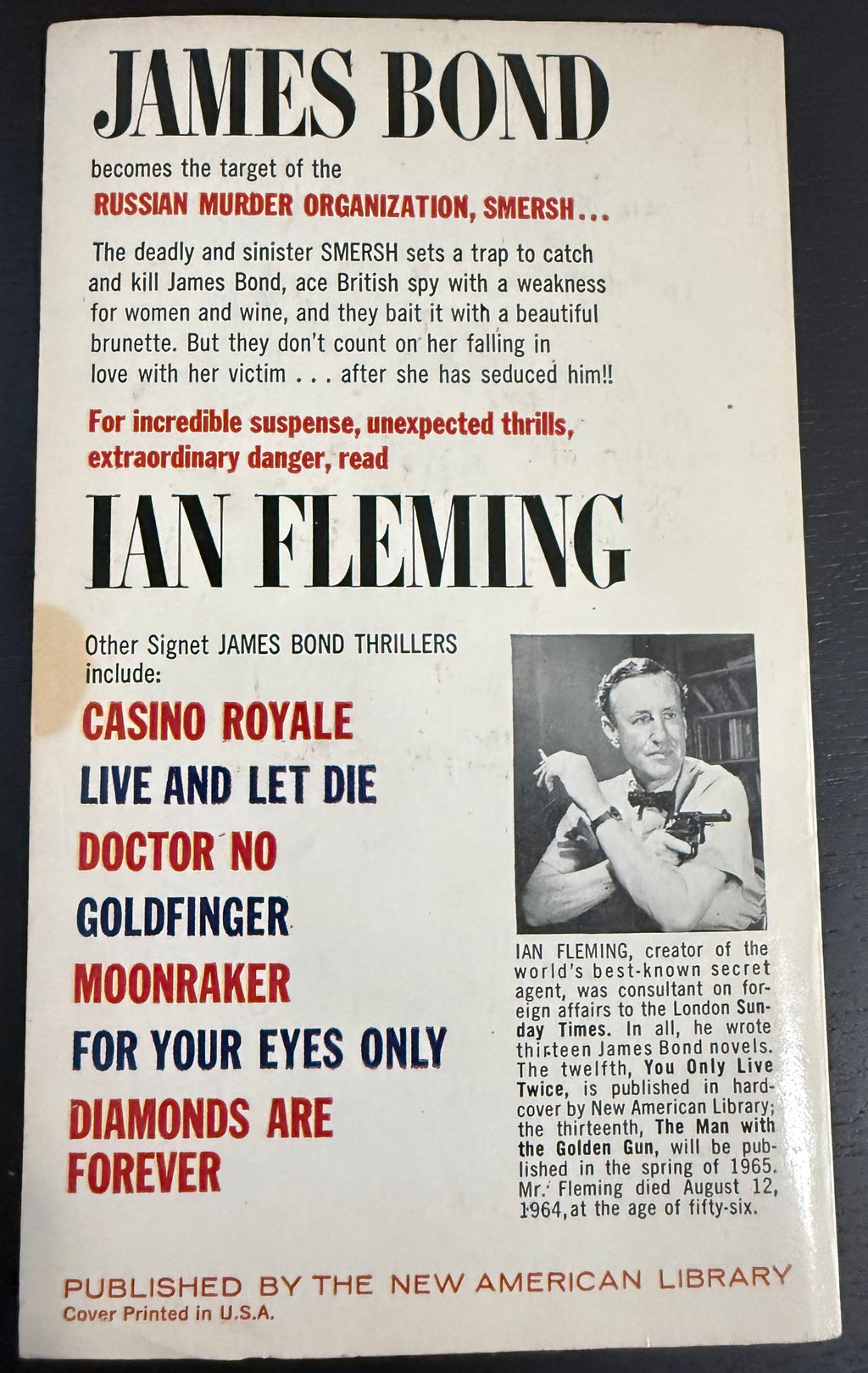 Russia with Love by Ian Fleming — Signet D2030, 9th Printing 1963