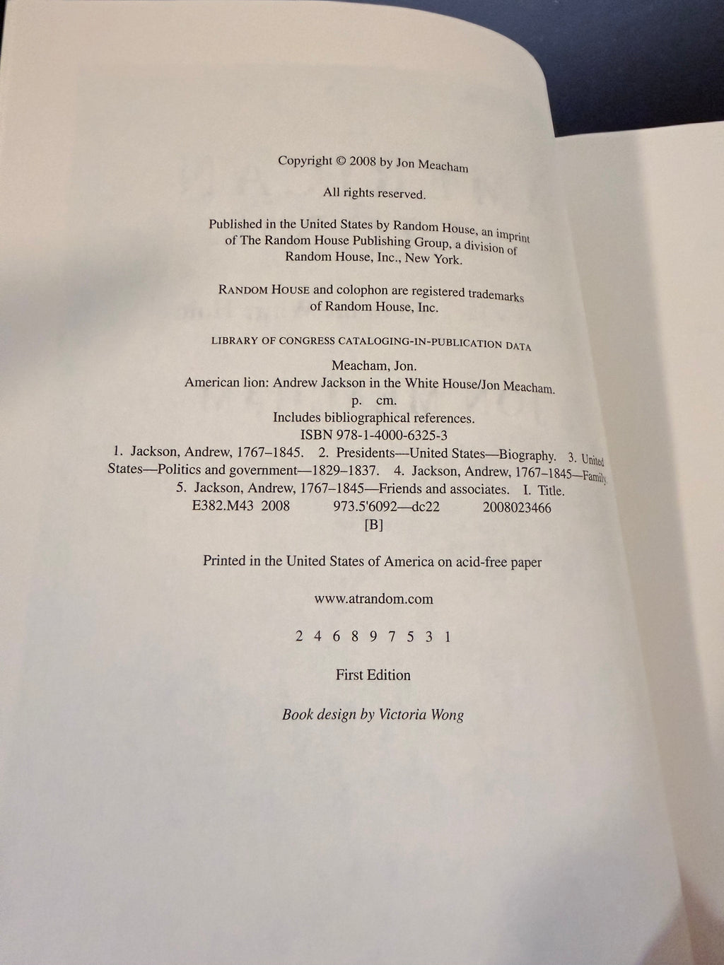 American Lion by Jon Meacham — 2008 First Edition, First Printing