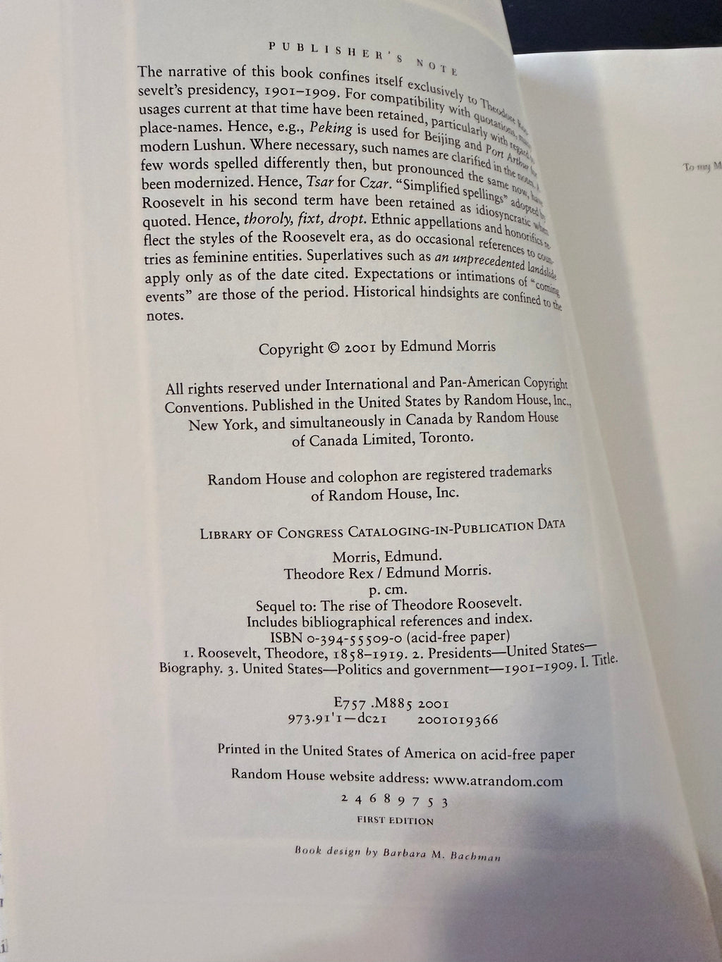Theodore Rex by Edmund Morris — 2001 First Edition, Second Printing
